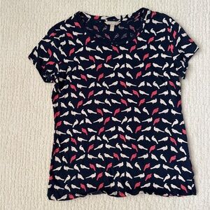 Banana Republic Navy and Pink Bird Print Tee